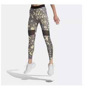 ADIDAS Women's HyperGlam Printed 7/8 Tight Leggings Trace/Yellow SIZE: Med